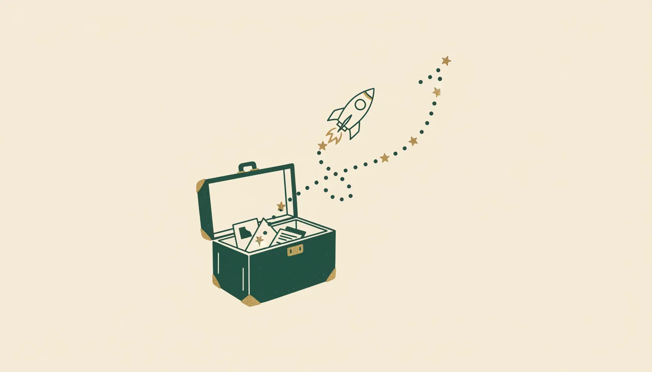 Paper rocket launching from a briefcase